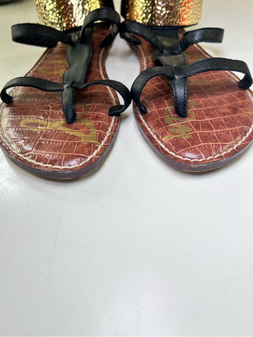 Sam Edelman Black and Gold Leather Gladiator Sandals - Picture 13 of 16